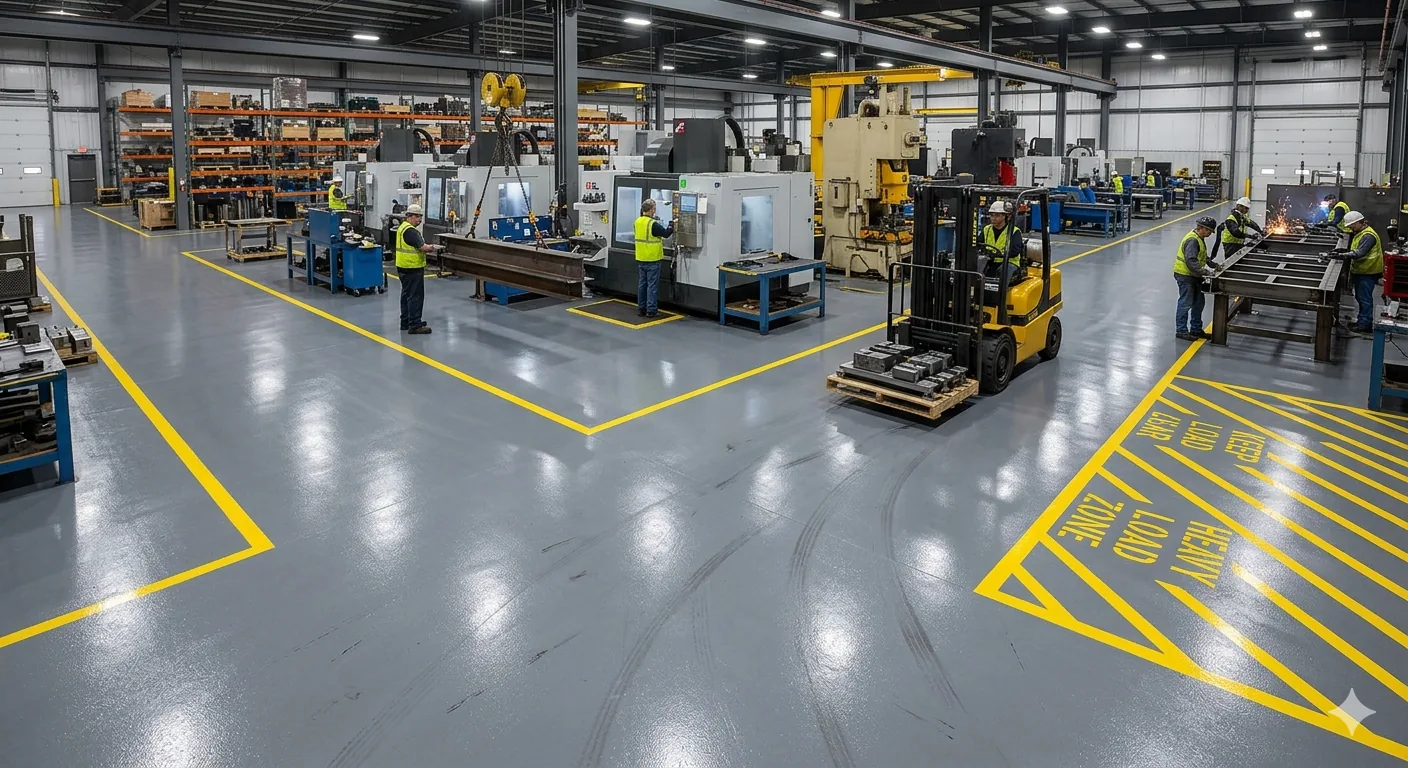 Aamtron technicians installing a high-build resin floor in a Gulf manufacturing plant